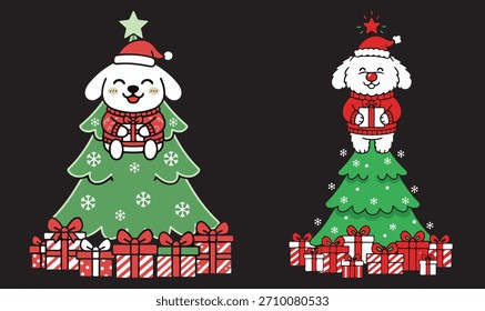 Cachorro adorable que decora el árbol de navidad – arte festivo de Festiva