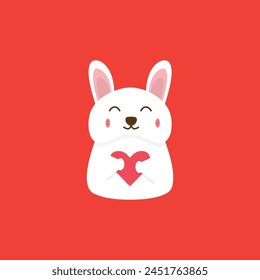 dorable smiling rabbit with pink heart cute kawaii character vector illustration. Funny positive bunny with long ears and symbol of love. bunny logo holding pink love.