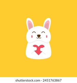dorable smiling rabbit with pink heart cute kawaii character vector illustration. Funny positive bunny with long ears and symbol of love. bunny logo holding pink love.