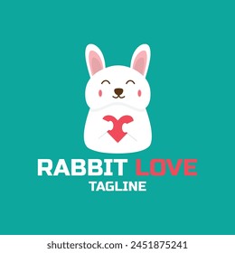 dorable smiling rabbit with pink heart cute kawaii character vector illustration. Funny positive bunny with long ears and symbol of love. bunny logo holding pink love.