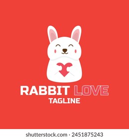 dorable smiling rabbit with pink heart cute kawaii character vector illustration. Funny positive bunny with long ears and symbol of love. bunny logo holding pink love.