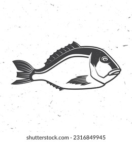 Dorade icon silhouette. Vector illustration. Vintage monochrome dorade on white background. Fish. For seafood emblem, sign, patch, shirt, menu restaurants, fish markets, stores, label sticker.