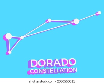 Dorado constellation 3d symbol. Constellation icon in isometric style on blue background. Cluster of stars and galaxies. Vector illustration