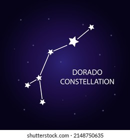 Dorado constellation with bright stars. A constellation on a dark blue background of the cosmic sky. Vector illustration.