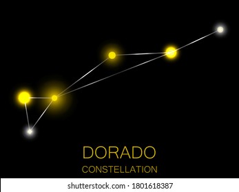 Dorado constellation. Bright yellow stars in the night sky. A cluster of stars in deep space, the universe. Vector illustration