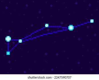 Dorado constellation in pixel art style. 8-bit stars in the night sky in retro video game style. Cluster of stars and galaxies. Design for applications, banners and posters. Vector illustration