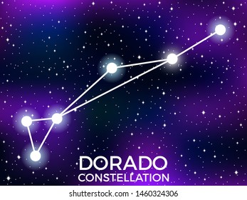 Dorado constellation. Starry night sky. Cluster of stars and galaxies. Deep space. Vector illustration