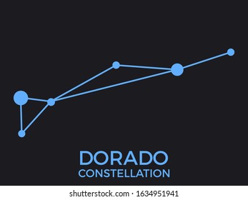 Dorado constellation. Stars in the night sky. Cluster of stars and galaxies. Constellation of blue on a black background. Vector illustration