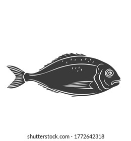 Dorado fish glyph icon. Retro badge bream fish for design seafood product, menu and market. Vector illustration.