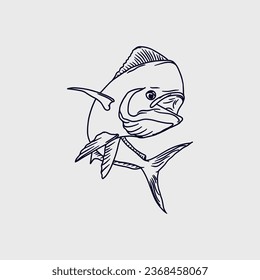 Dorado Fish Hand Draw Outline paint vector design