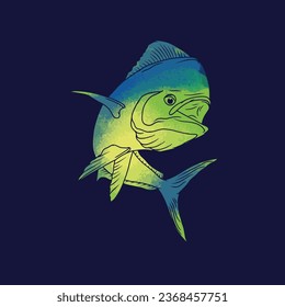 Dorado Fish Hand Draw Watercolor paint vector design