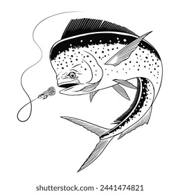 Dorado Fish Hand Drawn Illustration Black and White