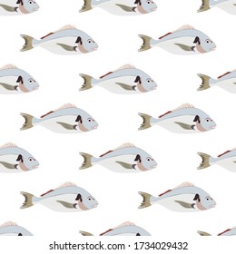 Dorado fish illustration seamless pattern on the white background. Vector illustration