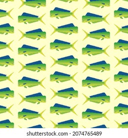 Dorado fish pixel art pattern seamless. 8 bit Mahi Mahi pixelated. vector texture