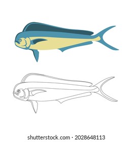 dorado  fish, vector illustration, flat style, side view, silhouette