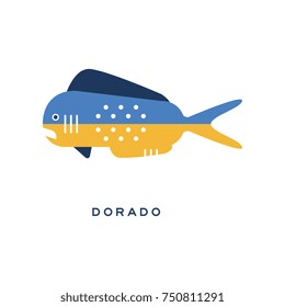 Dorado, sea fish geometric flat style design vector Illustration on a white background