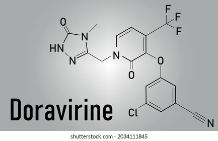 Doravirine HIV drug molecule (non-nucleoside reverse transcriptase inhibitor). Skeletal formula.