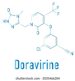 Doravirine HIV drug molecule (non-nucleoside reverse transcriptase inhibitor). Skeletal formula.