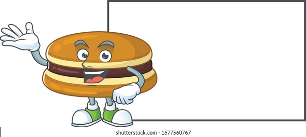 Dorayaki with board cartoon mascot design style