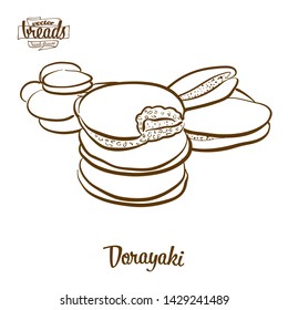 Dorayaki bread vector drawing. Food sketch of Pancake, usually known in Japan. Bakery illustration series.