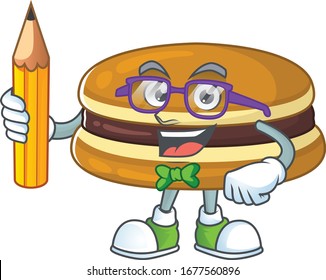 Dorayaki clever student character using a pencil