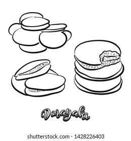 Dorayaki food sketch on chalkboard. Vector drawing of Pancake, usually known in Japan. Food illustration series.