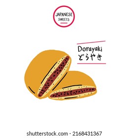 Dorayaki Japan dessert sweet Hand drawn color Illustration 