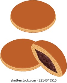 Dorayaki es una pastelería japonesa que consiste en dos trozos de masa en forma de castella ligeramente hinchados, rellenos de pasta de frijol azuki. Añade miel para hacer masa de castella húmeda.