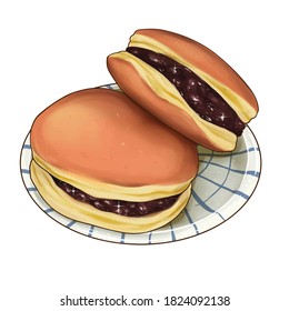 Ilustración de la comida japonesa de Dorayaki