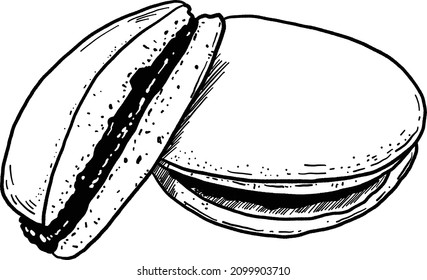 Dorayaki Japanese pancake with sweet filling of red bean paste Hand drawn line art Food Illustration