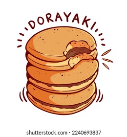 Dorayaki japanese pancake vector illustration. Asian food cake with hand drawing style