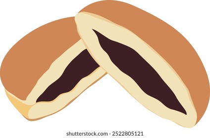 Ilustración japonesa del bocado o del panqueque de los frijoles rojos de Dorayaki aislada en el fondo blanco	