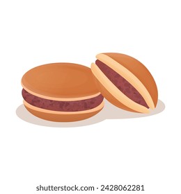 Ilustración vectorial de frijoles rojos Dorayaki. Dora es un postre japonés dulce y delicioso.