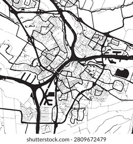 Dordrecht in the Netherlands City Map Artwork – Black and White Urban Street Network, Highway Interchange System, and Road Infrastructure Vector Illustration