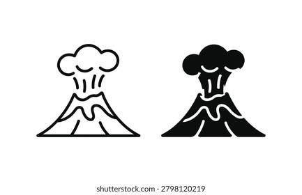Dormant and erupting volcano icons side by side