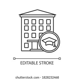 Dormitory Pixel Perfect Linear Icon. Students Residence Hall. University Campus Building. Thin Line Customizable Illustration. Contour Symbol. Vector Isolated Outline Drawing. Editable Stroke