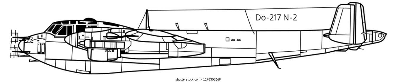Dornier Do.217. Outline vector drawing