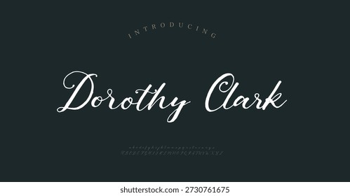 Dorothy Clark, Script typography beauty fashion elegant minimalist serif italic fonts decorative wedding vintage retro logos. Minimal luxury font alphabet logo. Vector illustration
