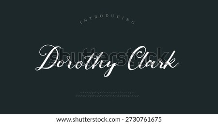 Dorothy Clark, Script typography beauty fashion elegant minimalist serif italic fonts decorative wedding vintage retro logos. Minimal luxury font alphabet logo. Vector illustration
