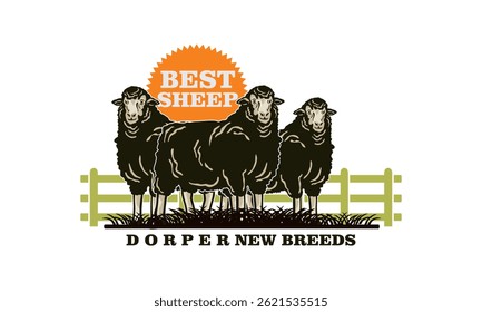 dorper sheep new breeds logo, silhouette of healthy and happy ram standing at farm vector illustrations