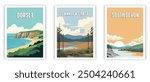 Dorset, Cannock Chase, South Devon Illustration Art. Travel Poster Wall Art. Minimalist Vector art