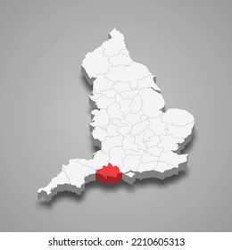 Dorset county location within England 3d isometric map