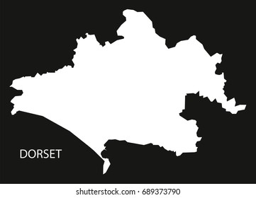 Dorset England UK map black inverted silhouette illustration