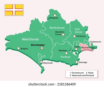 Dorset region map in England. Vector illustration