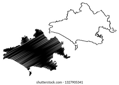 Dorset (United Kingdom, England, Non-metropolitan county, shire county) map vector illustration, scribble sketch Dorsetshire map