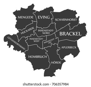 Dortmund city map Germany DE labelled black illustration