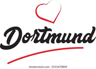 Dortmund city text design with red heart typographic icon design suitable for touristic promotion