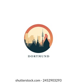 Dortmund cityscape, gradient vector badge, flat skyline logo, icon. Germany city round emblem idea with landmarks and building silhouettes. Isolated graphic