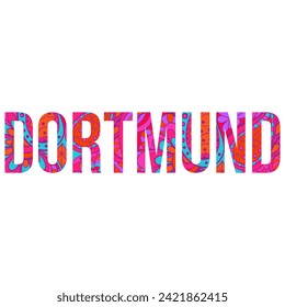 Dortmund floral doodle pattern city name text. Decorative vector emenet