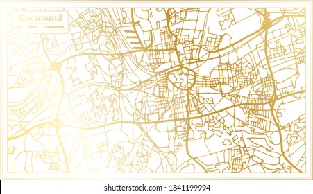 Dortmund Germany City Map in Retro Style in Golden Color. Outline Map. Vector Illustration.